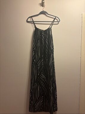 Merona Black Maxi Slip Dress with White Abstract Stripe Print
